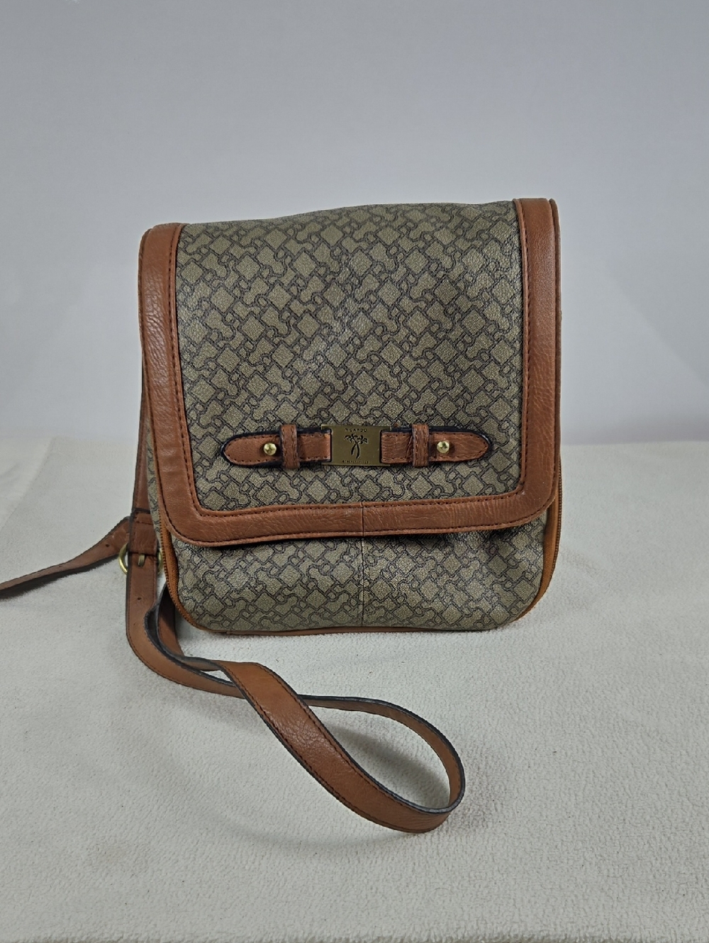 Recardo Brown Patterned Crossbody Bag with Leather Trim